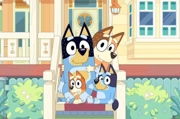 Dad (Bandit), Mum (Chilli), Bluey and Bingo in Ludo Studio’s Bluey. 