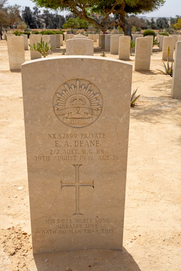 The grave of 16-year-old Private Ernest Deane.