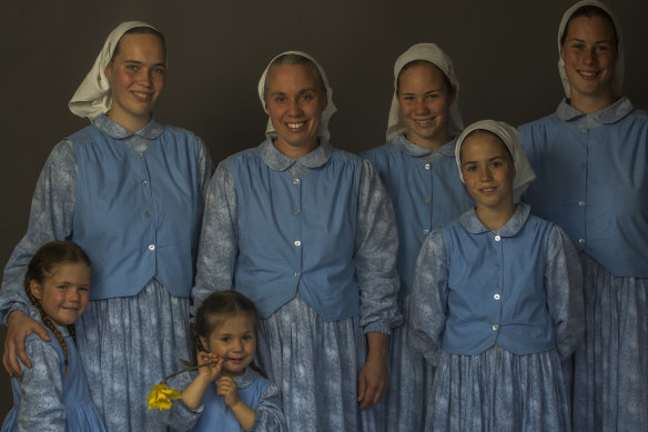 From left, Ruth, 4, Esther, 17, Abi, 2, mother Bethany, Elizabeth, 12, Mary, 10, and Hannah, 16.