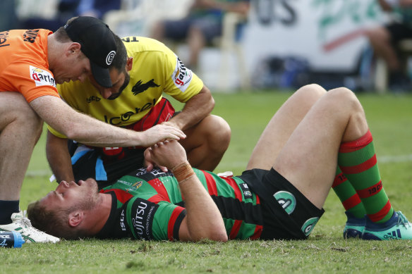Souths prop Tom Burgess was accused of laying down following a hit off the ball from Elliott Whitehead.