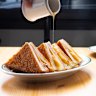 To not upset the salty-sweet balance, we recommend going lighter on the maple syrup served with Baguette Studios' monte cristo sandwich.