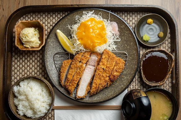 Premium pork loin tonkatsu (fried cutlet) meal. Meal sets include rice, miso soup and a scoop of potato salad.