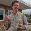 Josh Thomas outside the East Handy Bar, in a former Bairnsdale milk bar.
