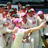 Australia’s cricketers celebrate the Ashes. 