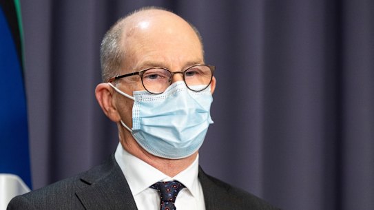 Chief Medical Officer Professor Paul Kelly during a press conference at Parliament House in Canberra on Tuesday.