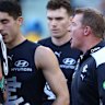 Voss vents at his players during the loss to North Melbourne. 