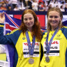 Mollie O’Callaghan and Ariarne Titmus at the world championships.