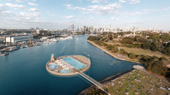 An artist’s impression of a City of Sydney proposal for new harbour-side pool at Glebe Foreshore. 