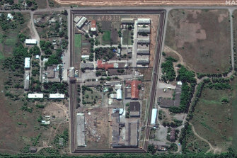 A view of the Olenivka detection center, in Eastern Donetsk province, after an attack on the prison reportedly killed Ukrainian soldiers captured in May after the fall of Mariupol.