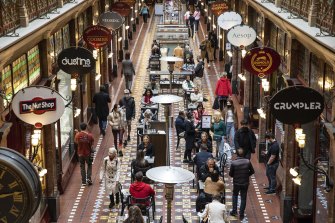 The Strand Arcade in central Sydney on Monday morning.  Victorians are asking why aren’t we moving as fast as NSW?
