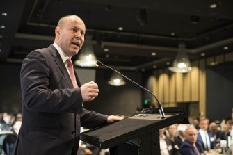 Josh Frydenberg selling the 2021-22 budget in May this year. The promised plan to start budget repair will be pushed back beyond the next election.