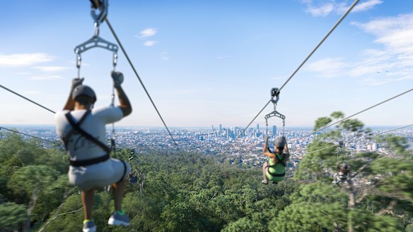 An artists' impression of the proposed Mt Coot-tha zipline.