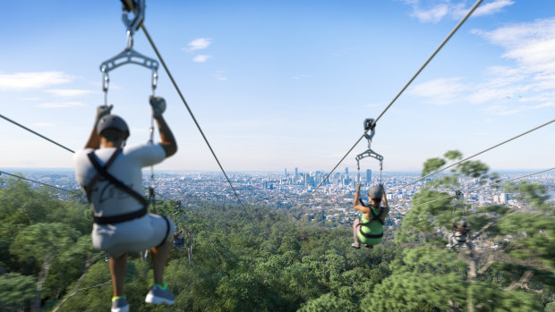 An artists' impression of the proposed Mt Coot-tha zip line.