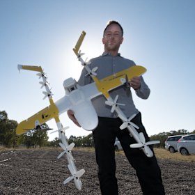 Project Wing chief executive James Burgess with the new drone on Friday.