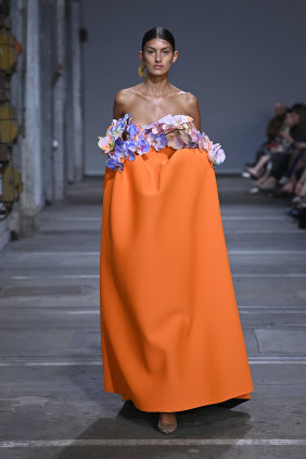 Mariam Seddiq’s models wore orchids as tops at Fashion Week.