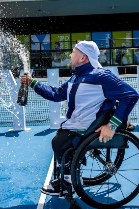 Dylan Alcott at the announcement of his retirement.