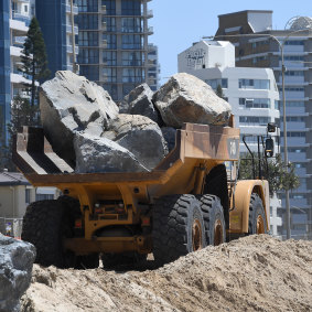 Seawall construction on the Gold Coast, as Cyclone Oma tracks towards the Queensland coast. 