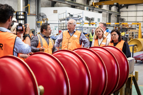 Prime Minister Scott Morrison during a tour of the Mineral Technologies facility on the Gold Coast. 