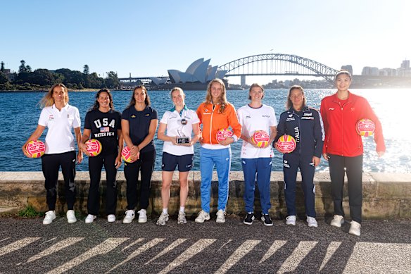 The women’s water polo World Cup starts in Sydney on Wednesday, and includes a Russian team competing under the Russian flag. Russian captain Ekaterina Prokofyeva is third from right in this photo.