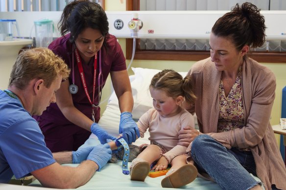 Parminda Nagra (second from left) plays Maryam, a paediatrics registrar who has just returned to work from maternity leave in Maternal. 