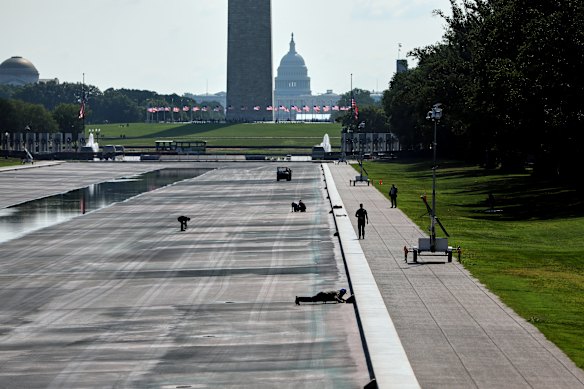 The Reflecting Pool has been drained and is awaiting further repairs to the surface following the botched installation.