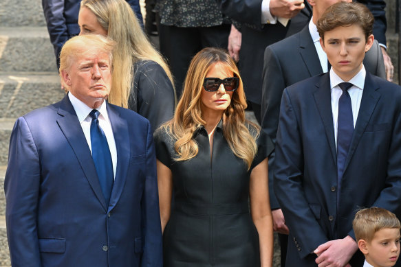 Donald, Melania and son Barron at Ivana Trump’s funeral last year.