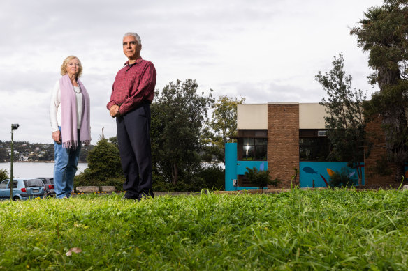 Southerland Shire Historical Society president Pauline Curby and Cronulla resident Bruce Howell, a Wiradjuri man, with one of the waterfront buildings proposed for demolition.