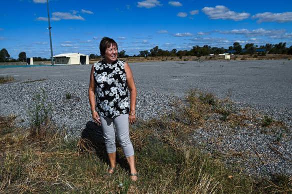 Susan Bigger at the site where the multi-sport stadium was to be built in Yarrawonga.