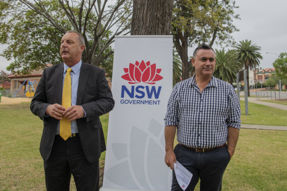 Deputy Premier John Barilaro (right) and former Nationals MP Michael Johnsen (left), who has quit Parliament, in a file picture.