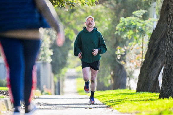 Running man: Jack Hanley on a training run in Hampton on Saturday.