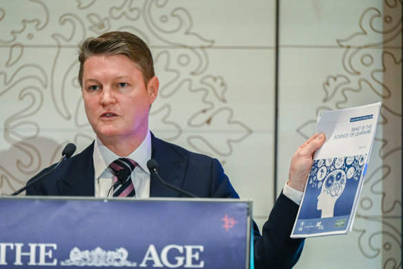 Education Minister Ben Carroll announcing the policy change at The Age Schools Summit on Thursday.