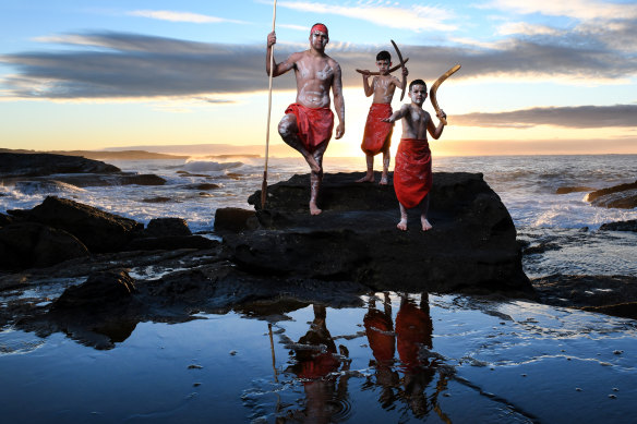South Sydney five-eighth Cody Walker with his sons Kian and Kade. 