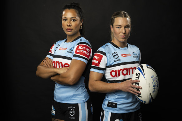 Sharks NRLW players Tiana Penitani (left) and Emma Tonegato.