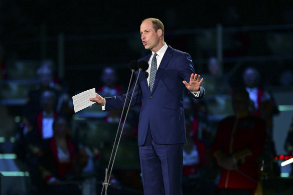 Prince William speaks during the concert at Windsor Castle in Windsor.