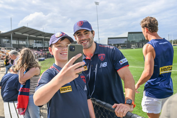 Christian Petracca does a meet and greet with fans at Casey Fields in Cranbourne on Friday.