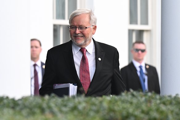 Kevin Rudd leaves the White House after a meeting in October.