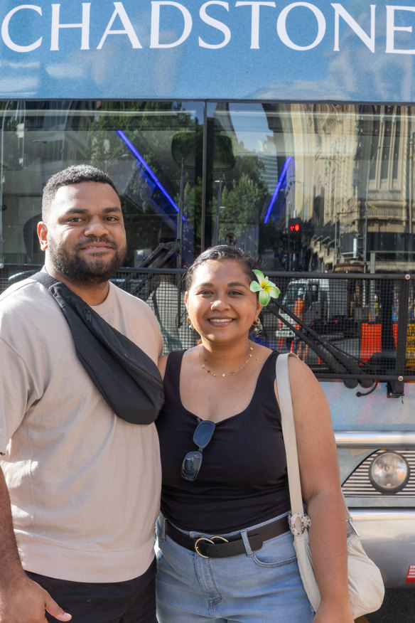 George Qalo (left) and Leimor Penjueli shopped at Chadstone during their visit to Melbourne from Fiji.