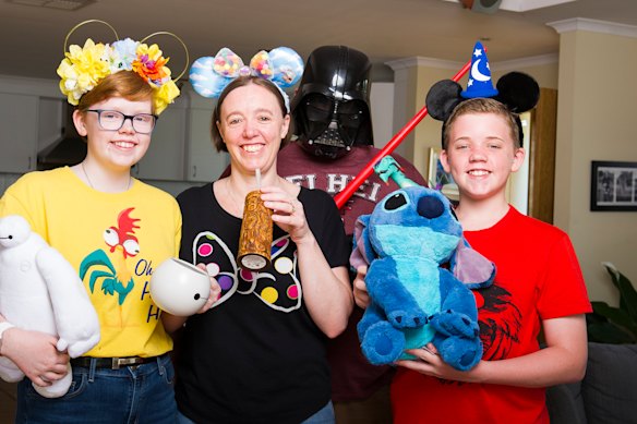 Lauren, 14, Sarah, Pat (as Darth Vader) and 13-year-old Connor Moloney have just returned from an epic six week holiday at Disney World.