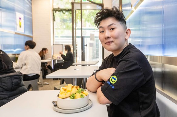 Nimbo co-owner Chian Ting with the matcha mango bingsu.