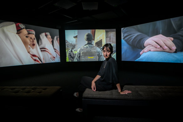 Stanislava Pinchuk inside her ACMI installation, The Theatre of War.