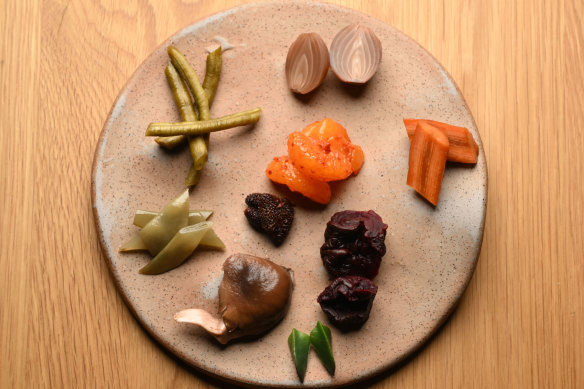 The pickle plate is a showcase of the team’s creativity with imperfect produce.