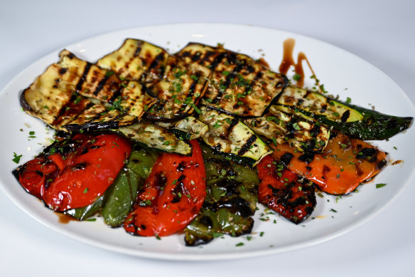 Char-grilled roasted eggplant, capsicum and zucchini.