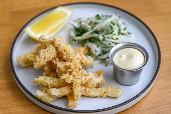 Fried calamari, as tender and as crisp as you could want.
