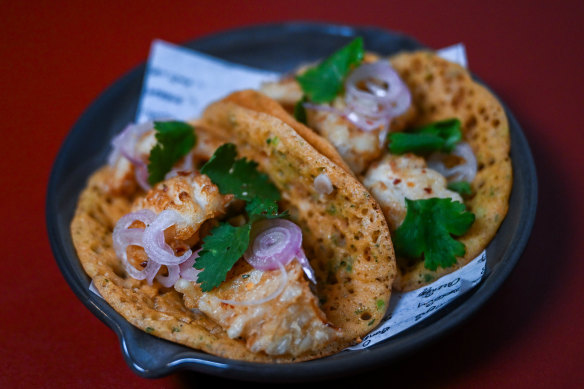 Go-to: Cuttlefish dosai, smeared with mint chutney, is just about the perfect snack.