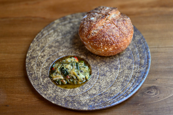 Sourdough spiked with gochujang and served with zucchini dip.