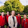 Mentone Girls’ Grammar year 7 students Chloe Cooper, Layla Stanef, Alisha Malla and Claire Guan with principal Lauren Perfect.
