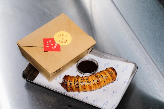 Duck sausage roll with hoisin sauce from Baker Bleu.