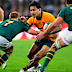 Springboks defenders try to shut down Len Ikitau.