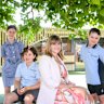 St Bernard’s School Principal Julie Di Noto with students Hugo Stacey, Rose Boardman and JJ Pisani. 