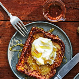 Honey French toast with mascarpone cream.